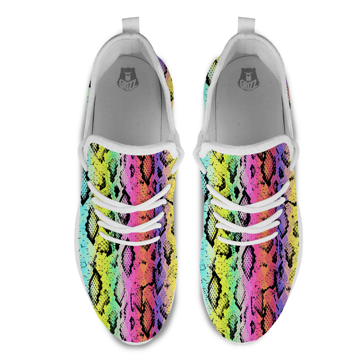 Snake Skin Psychedelic Print White Athletic Shoes-grizzshop