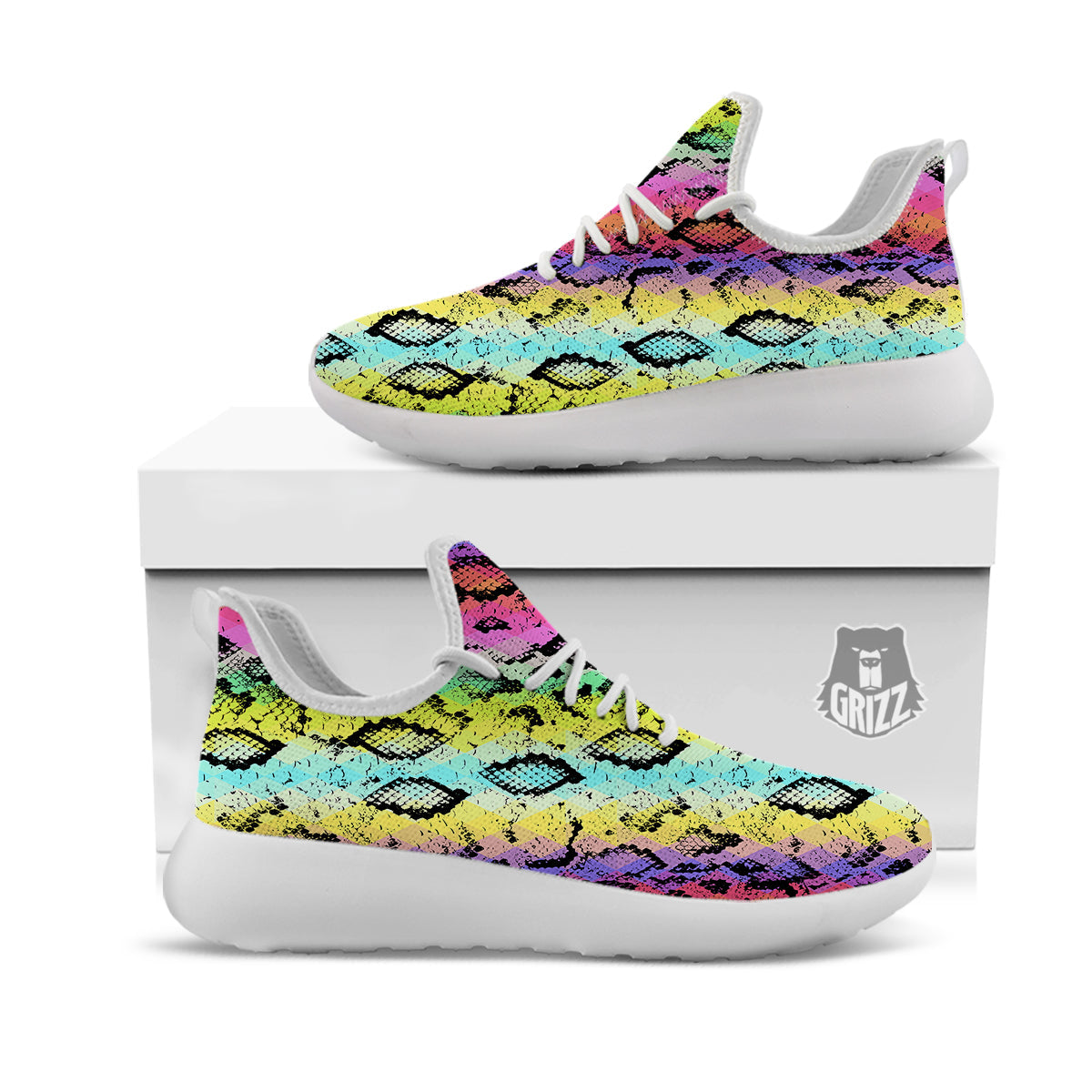 Snake Skin Psychedelic Print White Athletic Shoes-grizzshop