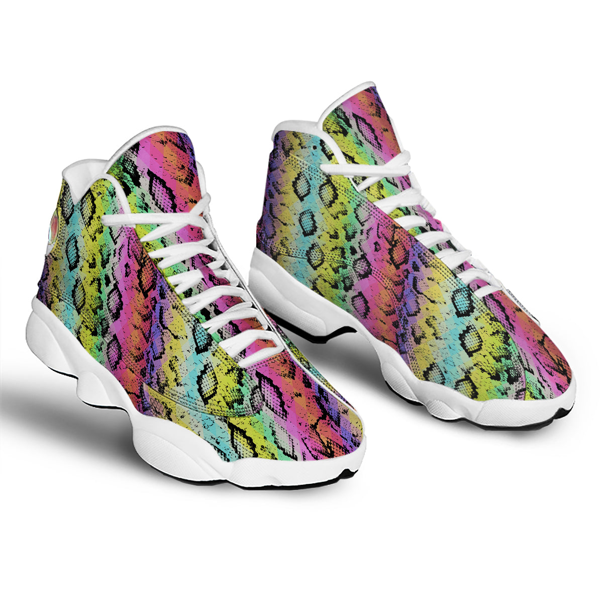Snake Skin Psychedelic Print White Basketball Shoes-grizzshop