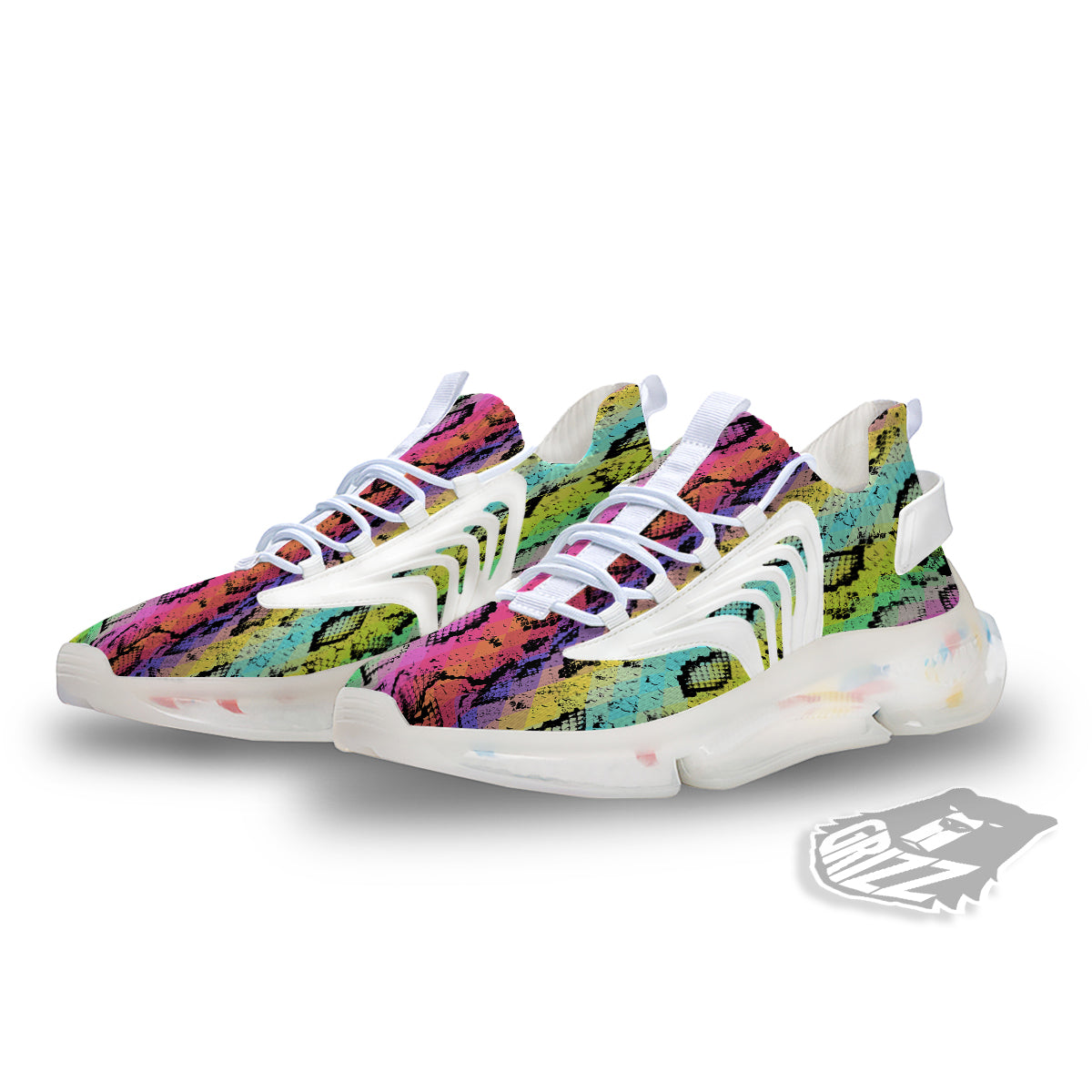 Snake Skin Psychedelic Print White Gym Shoes-grizzshop