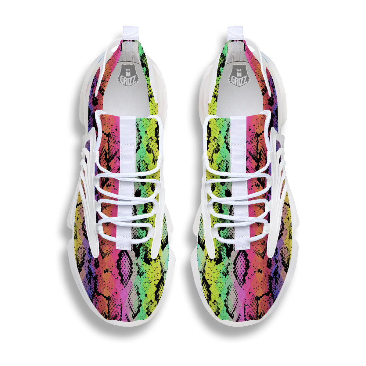 Snake Skin Psychedelic Print White Gym Shoes-grizzshop