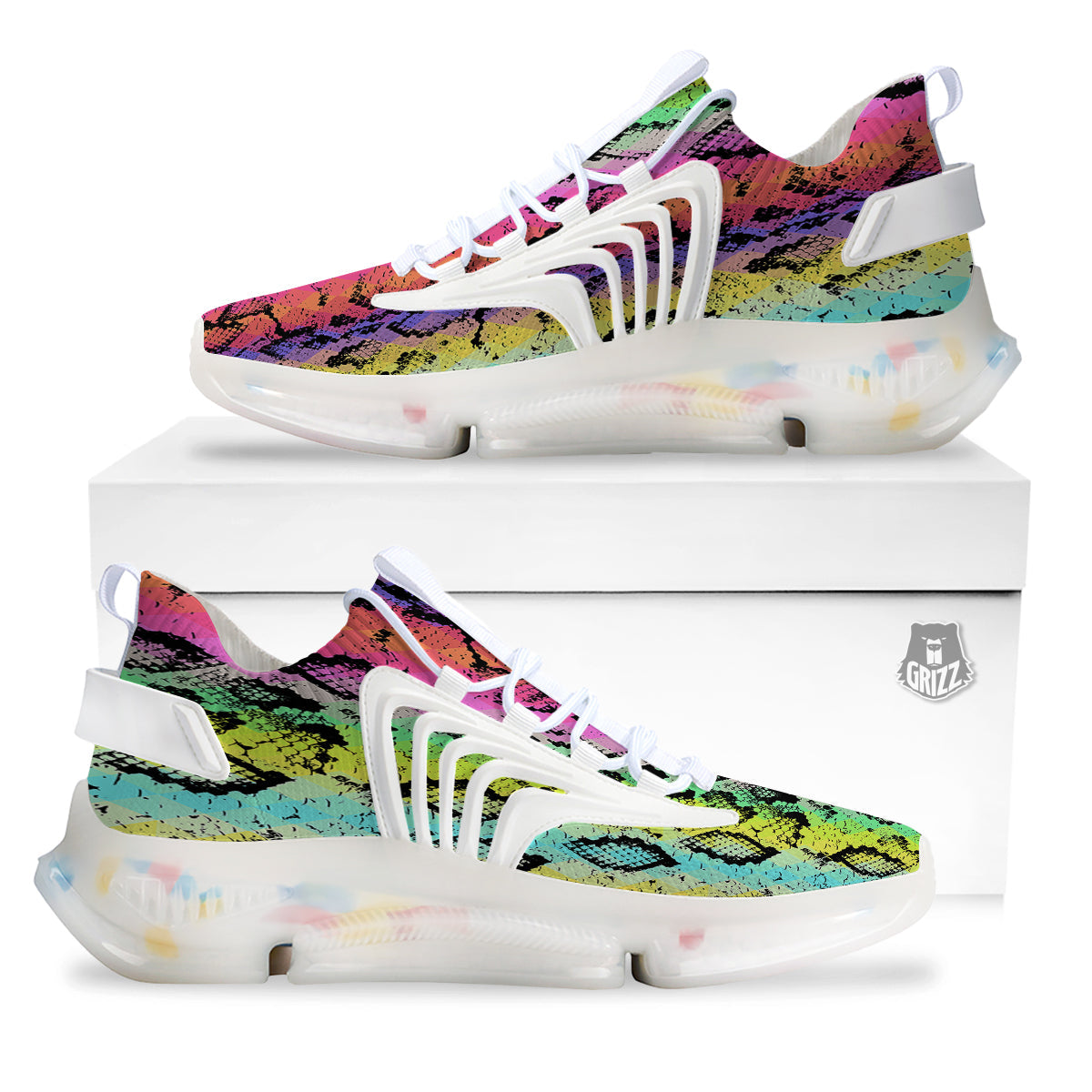 Snake Skin Psychedelic Print White Gym Shoes-grizzshop