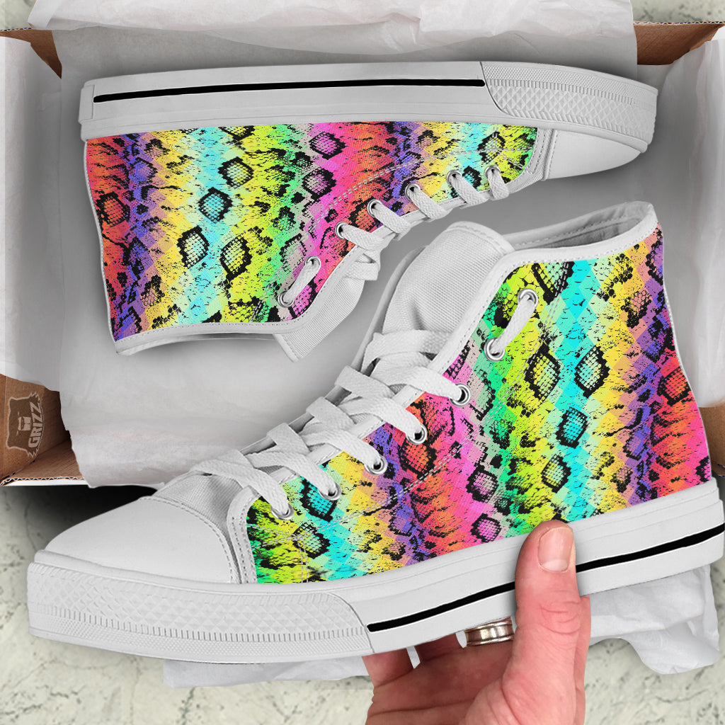 Snake Skin Psychedelic Print White High Top Shoes-grizzshop
