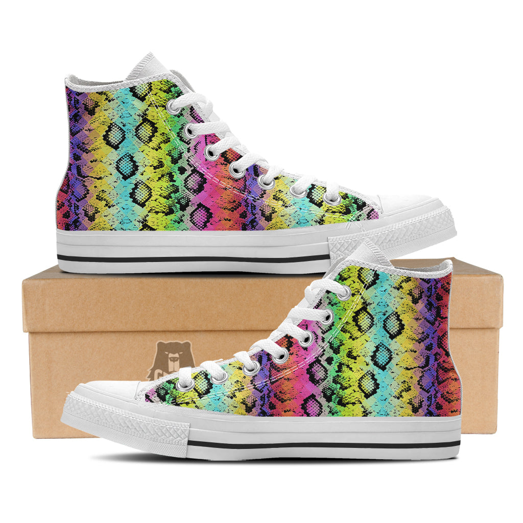 Snake Skin Psychedelic Print White High Top Shoes-grizzshop