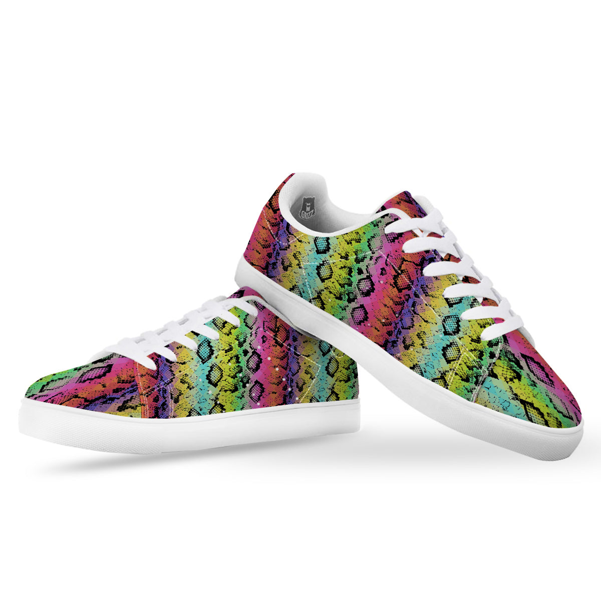 Snake Skin Psychedelic Print White Low Top Sneakers-grizzshop