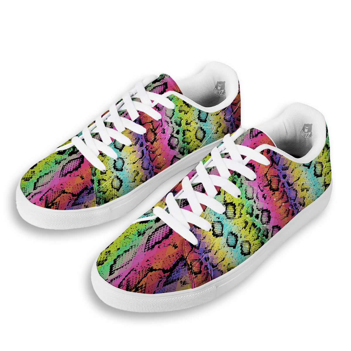 Snake Skin Psychedelic Print White Low Top Sneakers-grizzshop