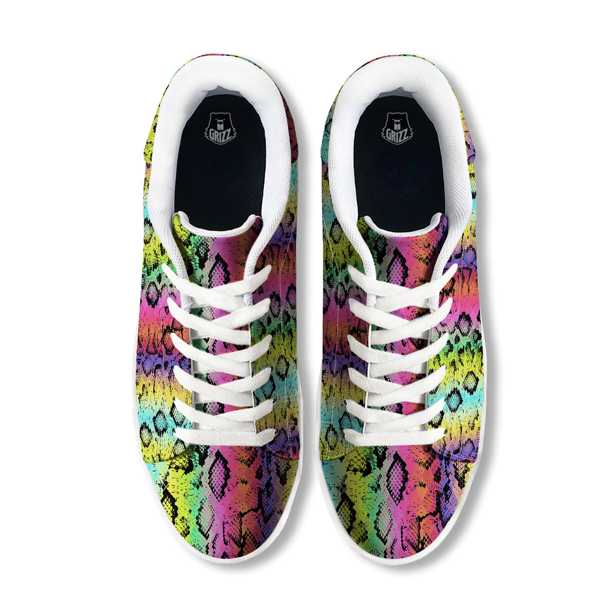 Snake Skin Psychedelic Print White Low Top Sneakers-grizzshop