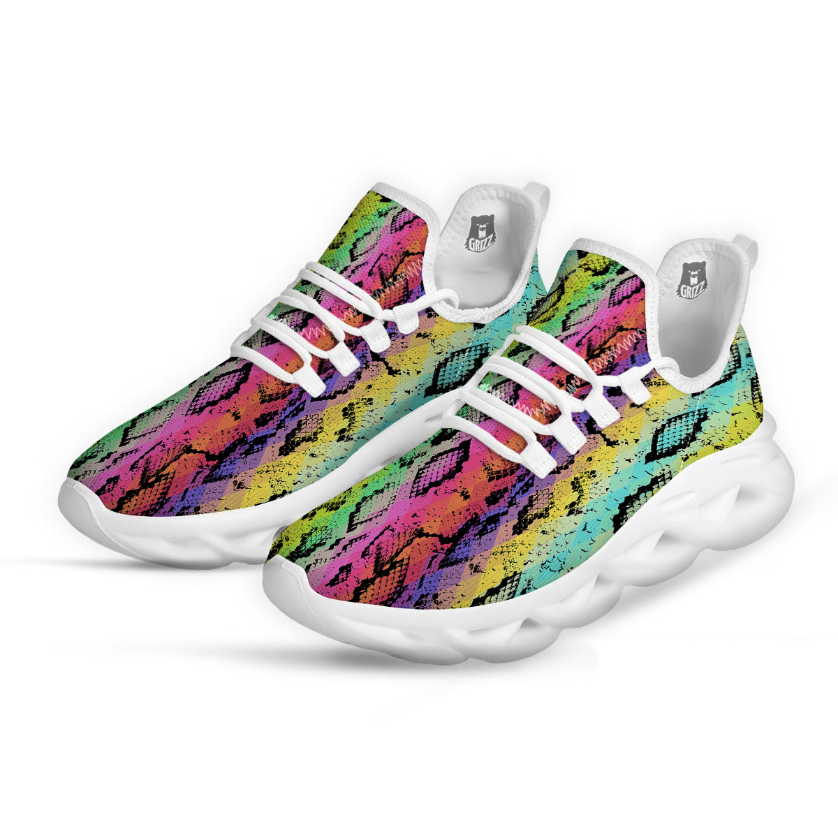 Snake Skin Psychedelic Print White Running Shoes-grizzshop