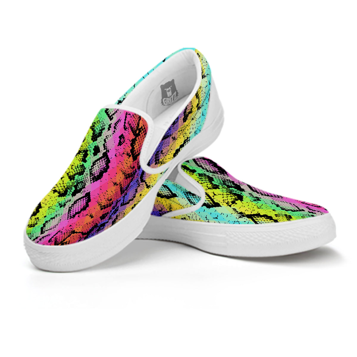 Snake Skin Psychedelic Print White Slip On Shoes-grizzshop