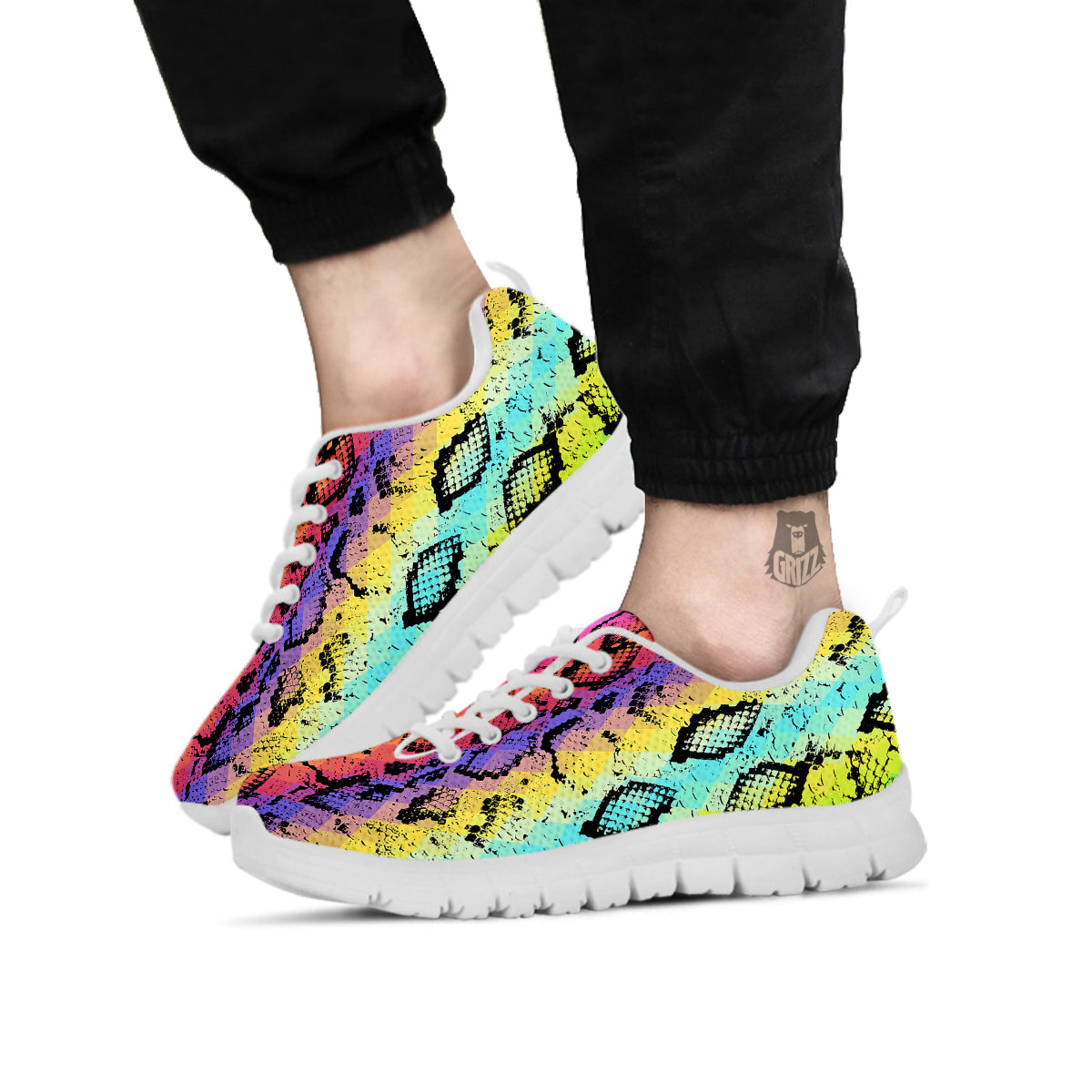 Snake Skin Psychedelic Print White Sneaker-grizzshop