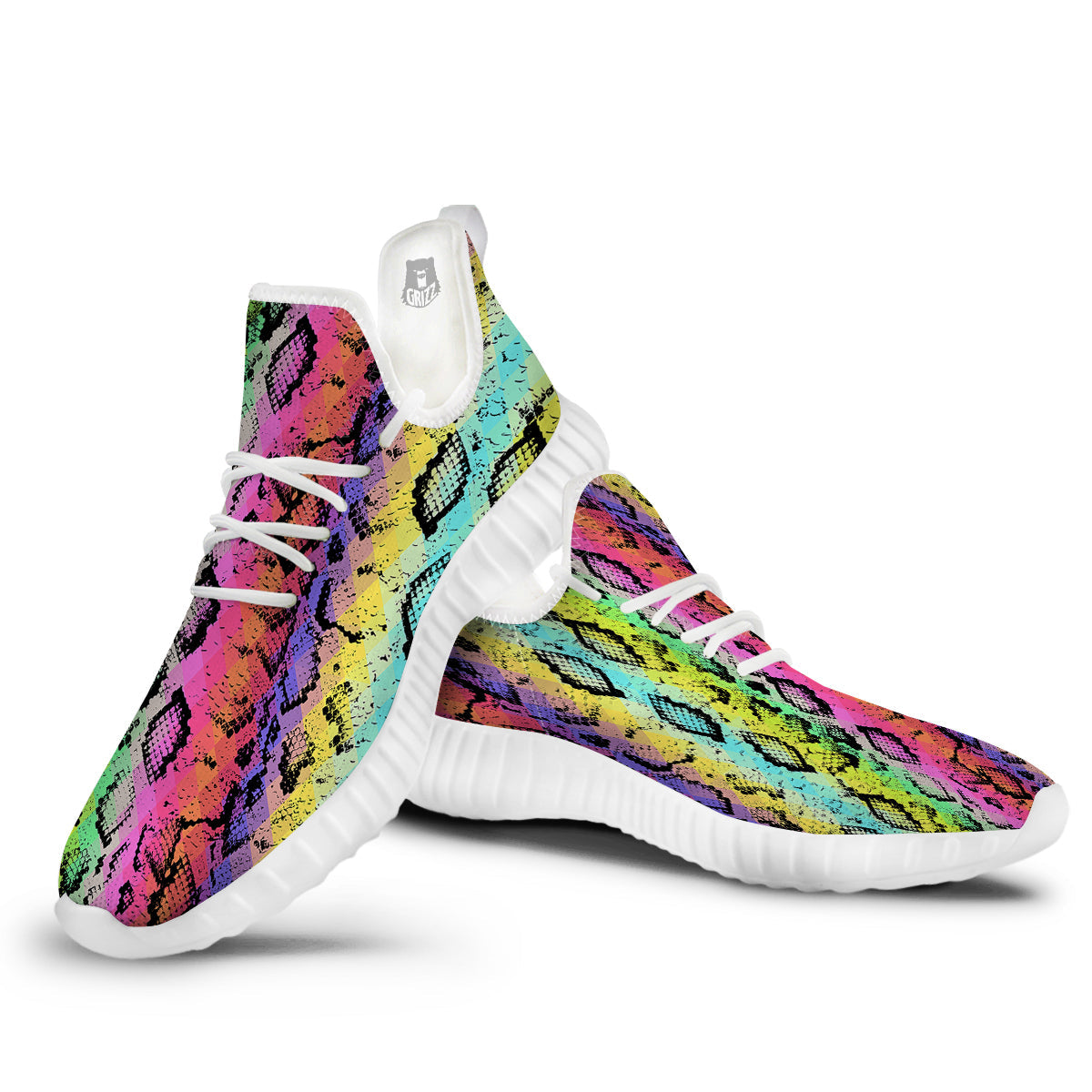 Snake Skin Psychedelic Print White Walking Shoes-grizzshop