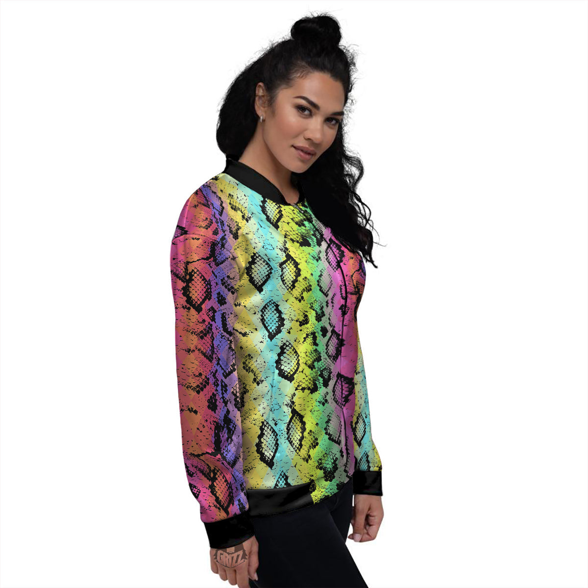 Snake Skin Psychedelic Print Women's Bomber Jacket-grizzshop