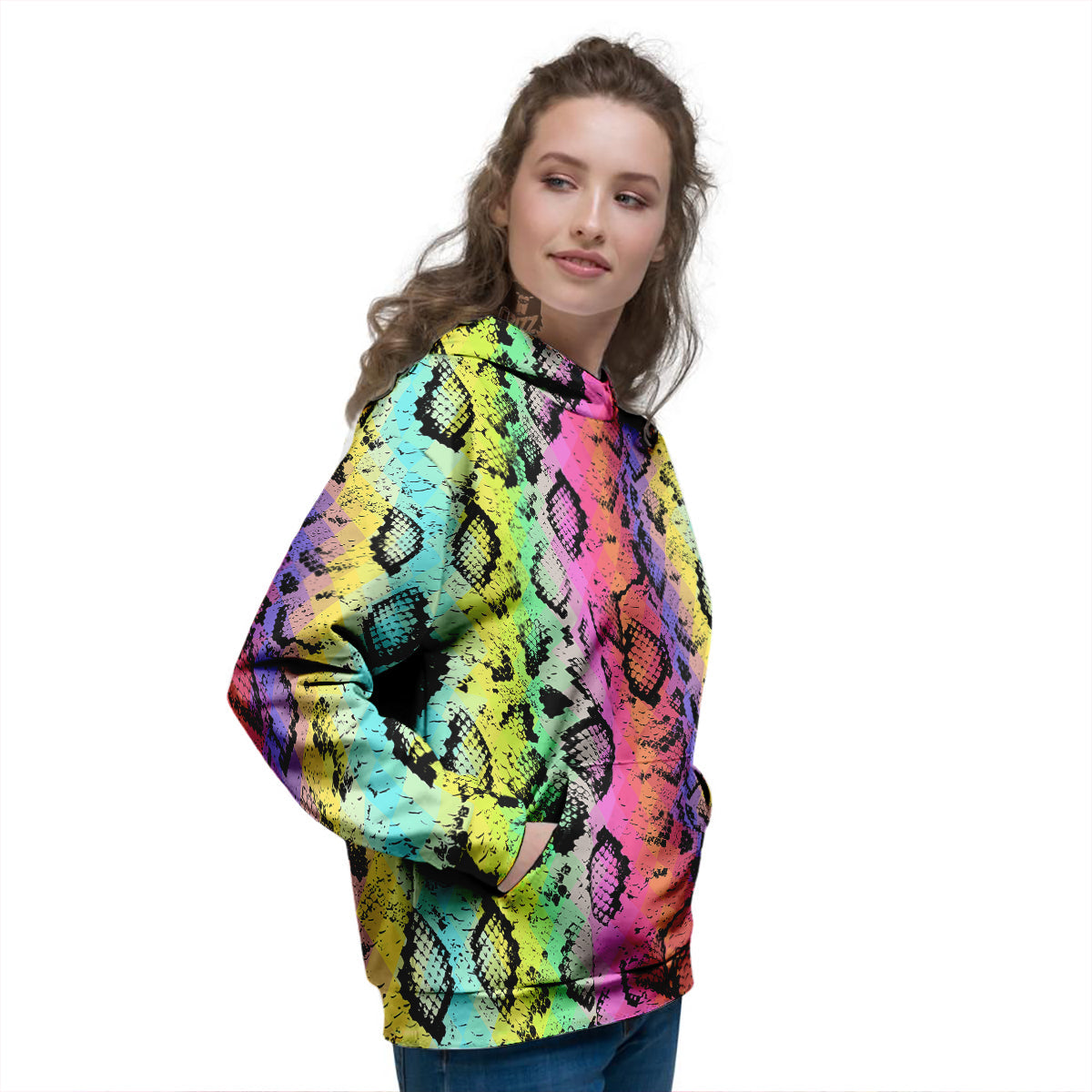 Snake Skin Psychedelic Print Women's Hoodie-grizzshop