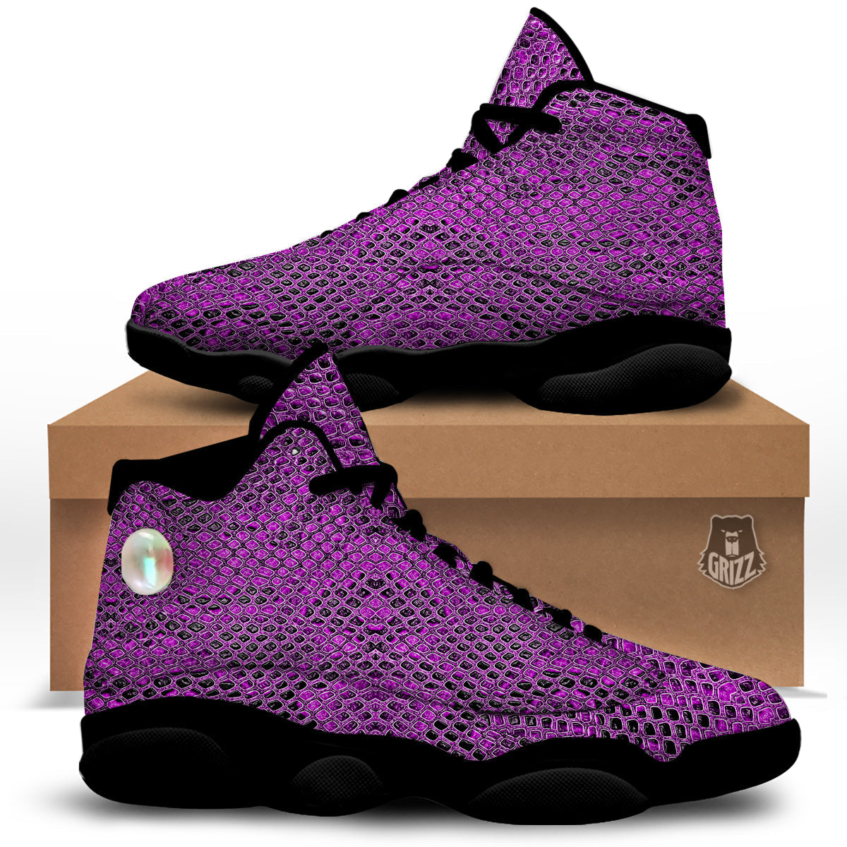 Snake Skin Purple Print Black Basketball Shoes-grizzshop
