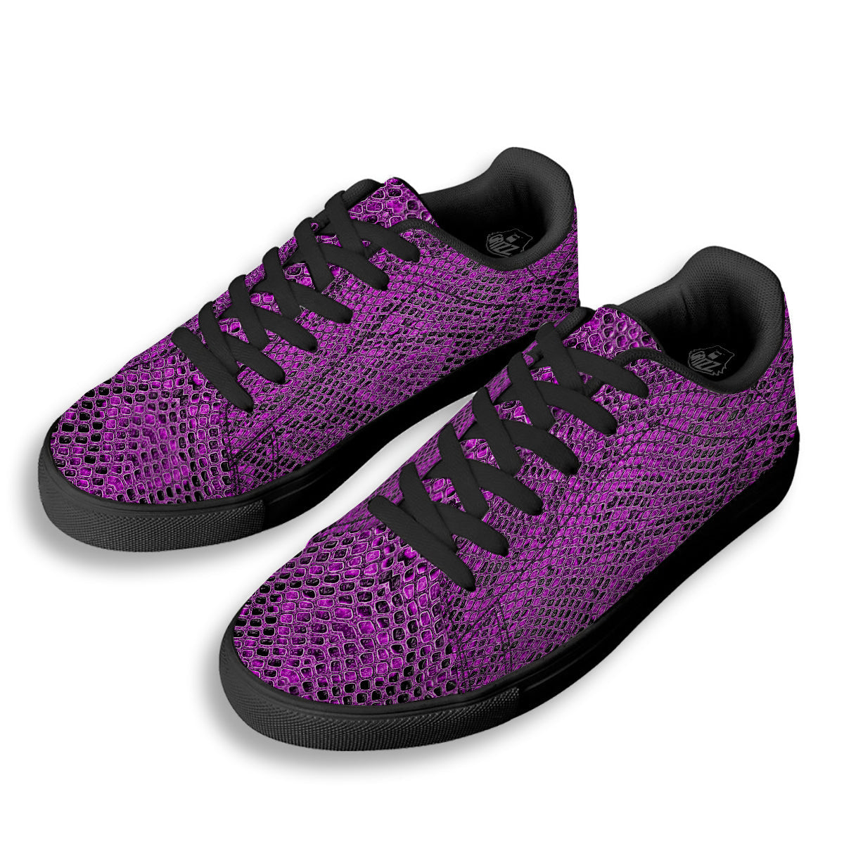 Snake Skin Purple Print Black Low Top Sneakers-grizzshop