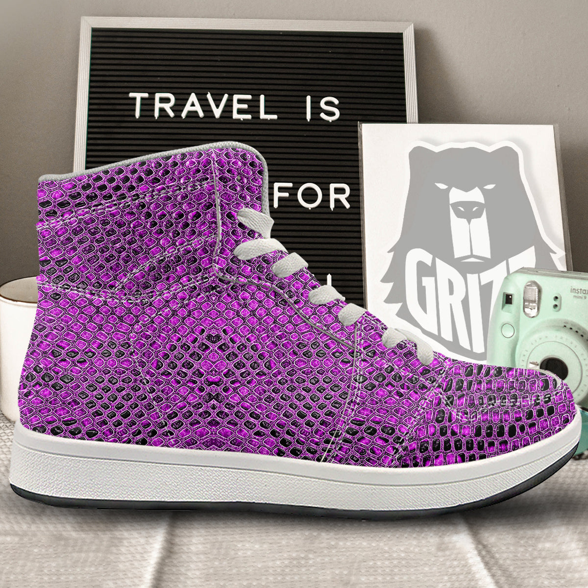 Snake Skin Purple Print High Top Sneakers-grizzshop