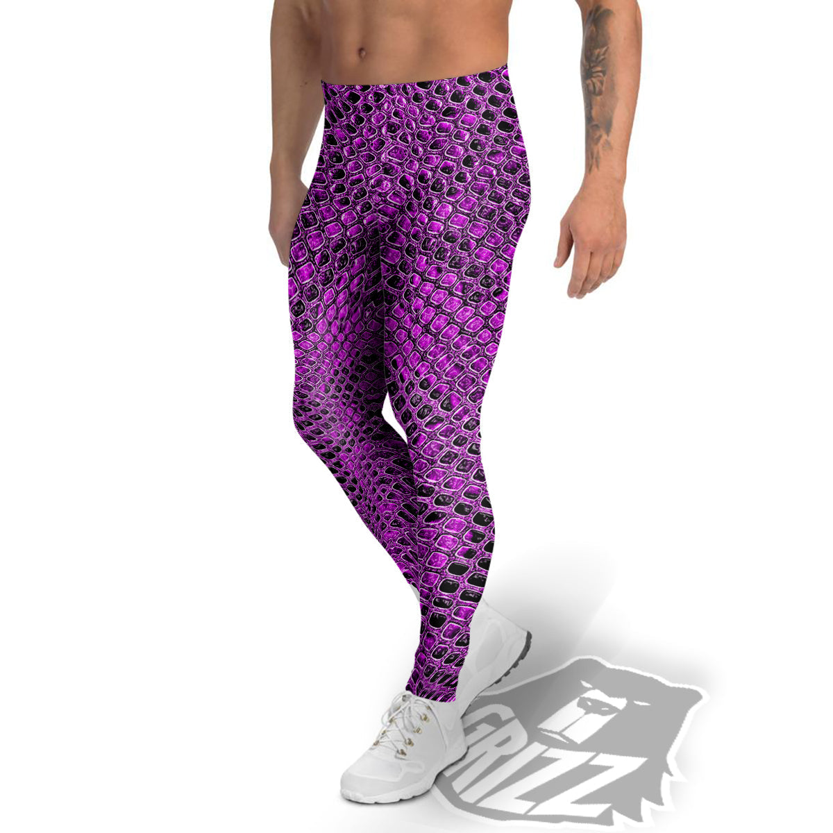 Snake Skin Purple Print Men's Leggings-grizzshop