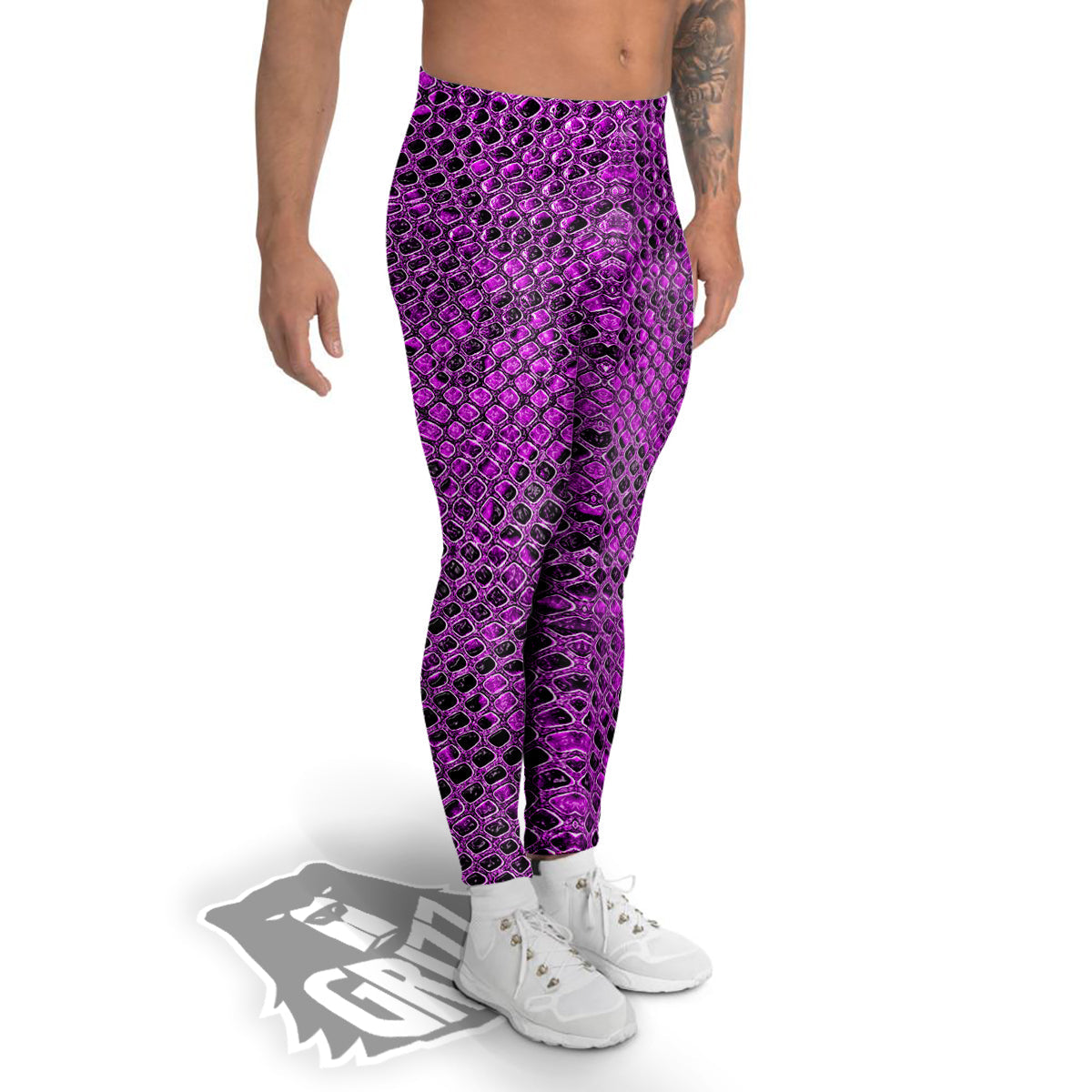 Snake Skin Purple Print Men's Leggings-grizzshop