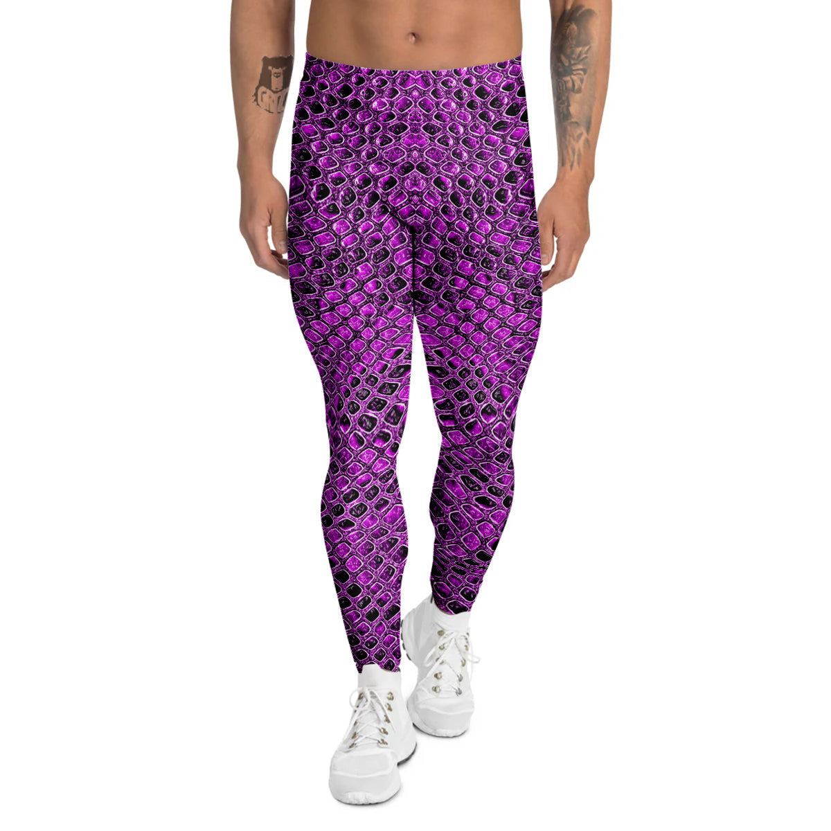 Snake Skin Purple Print Men's Leggings-grizzshop