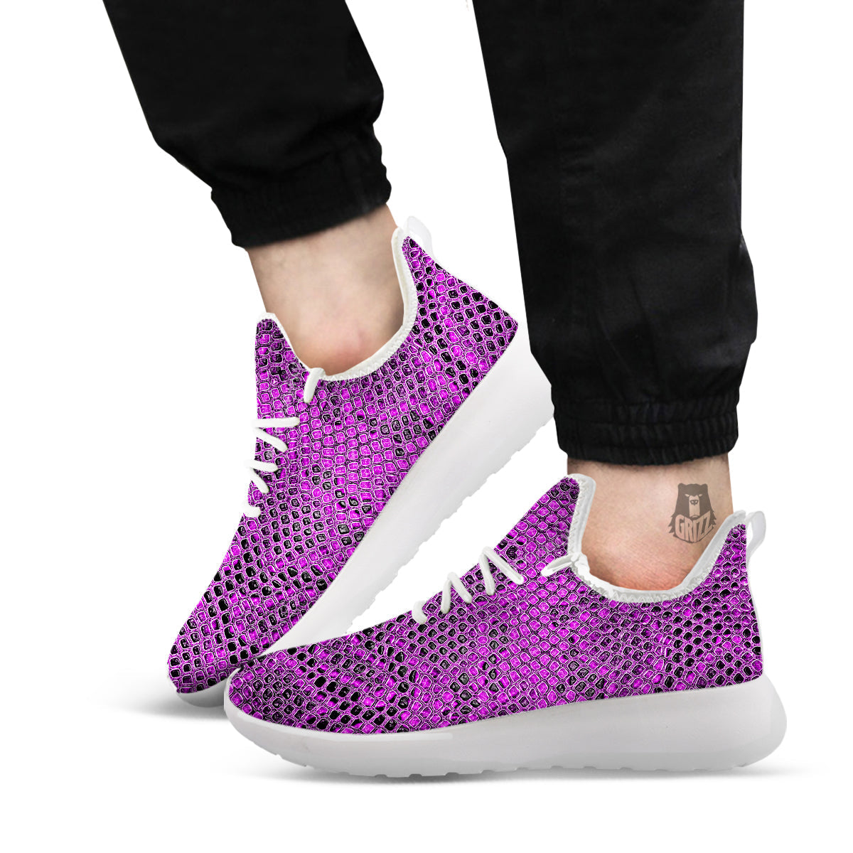Snake Skin Purple Print White Athletic Shoes-grizzshop