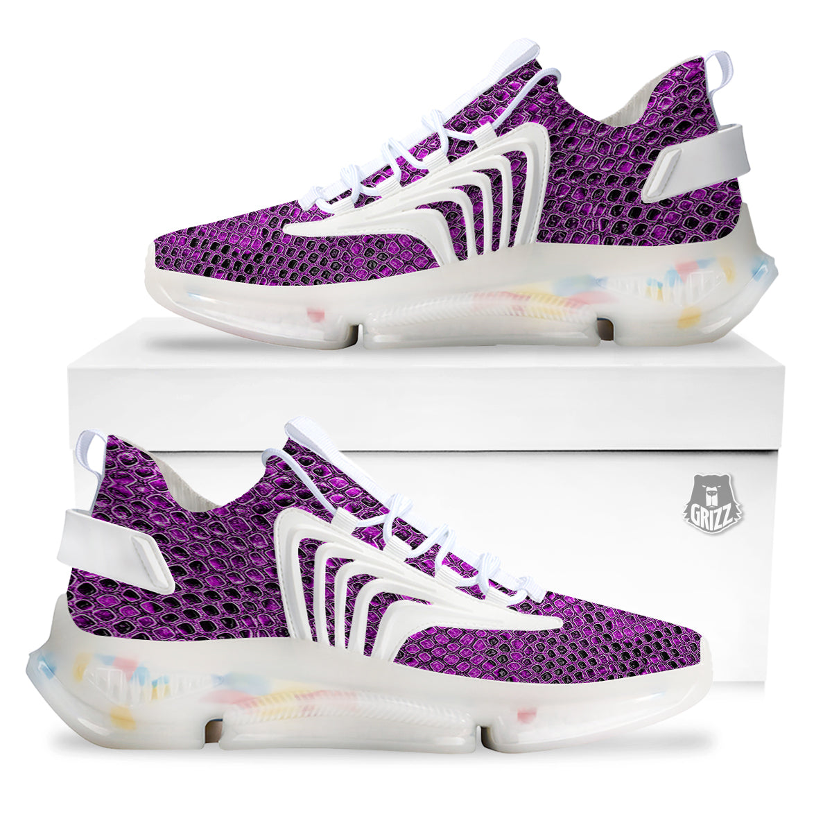 Snake Skin Purple Print White Gym Shoes-grizzshop