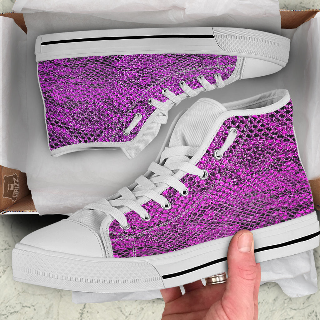 Snake Skin Purple Print White High Top Shoes-grizzshop