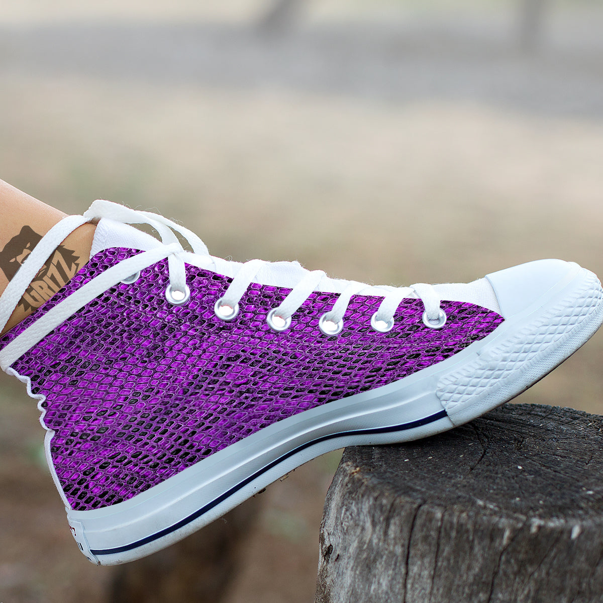 Snake Skin Purple Print White High Top Shoes-grizzshop