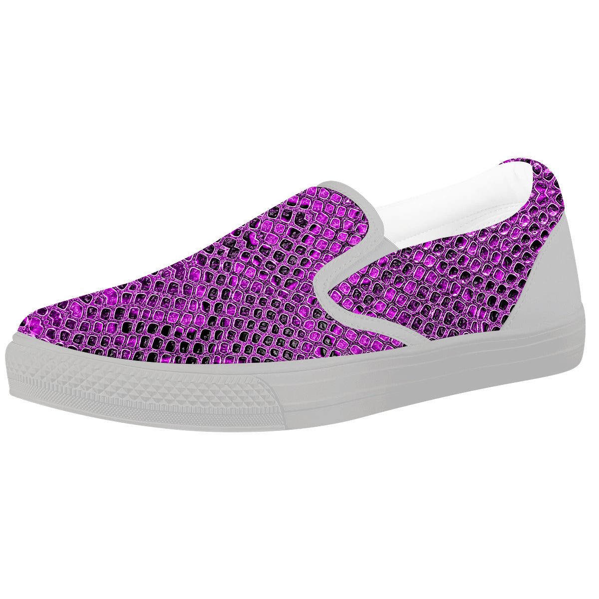 Snake Skin Purple Print White Slip On Shoes-grizzshop