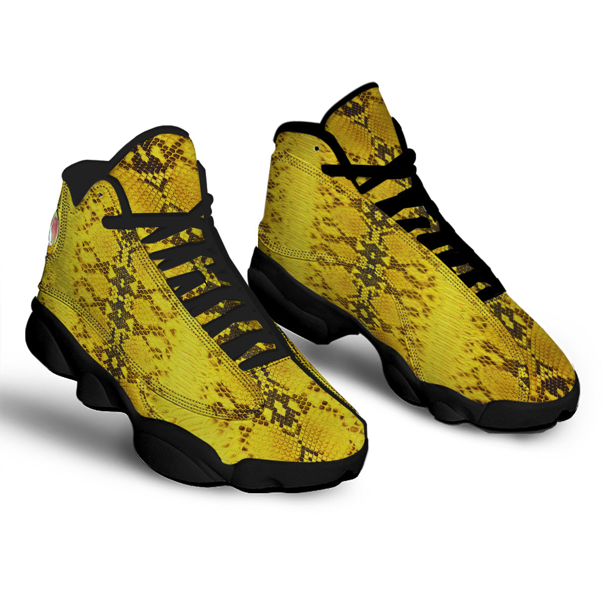 Snake Skin Yellow Print Black Basketball Shoes-grizzshop