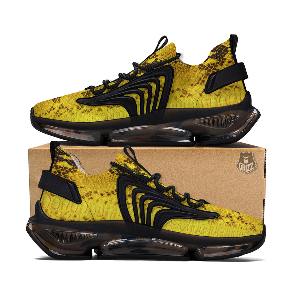Snake Skin Yellow Print Black Gym Shoes-grizzshop
