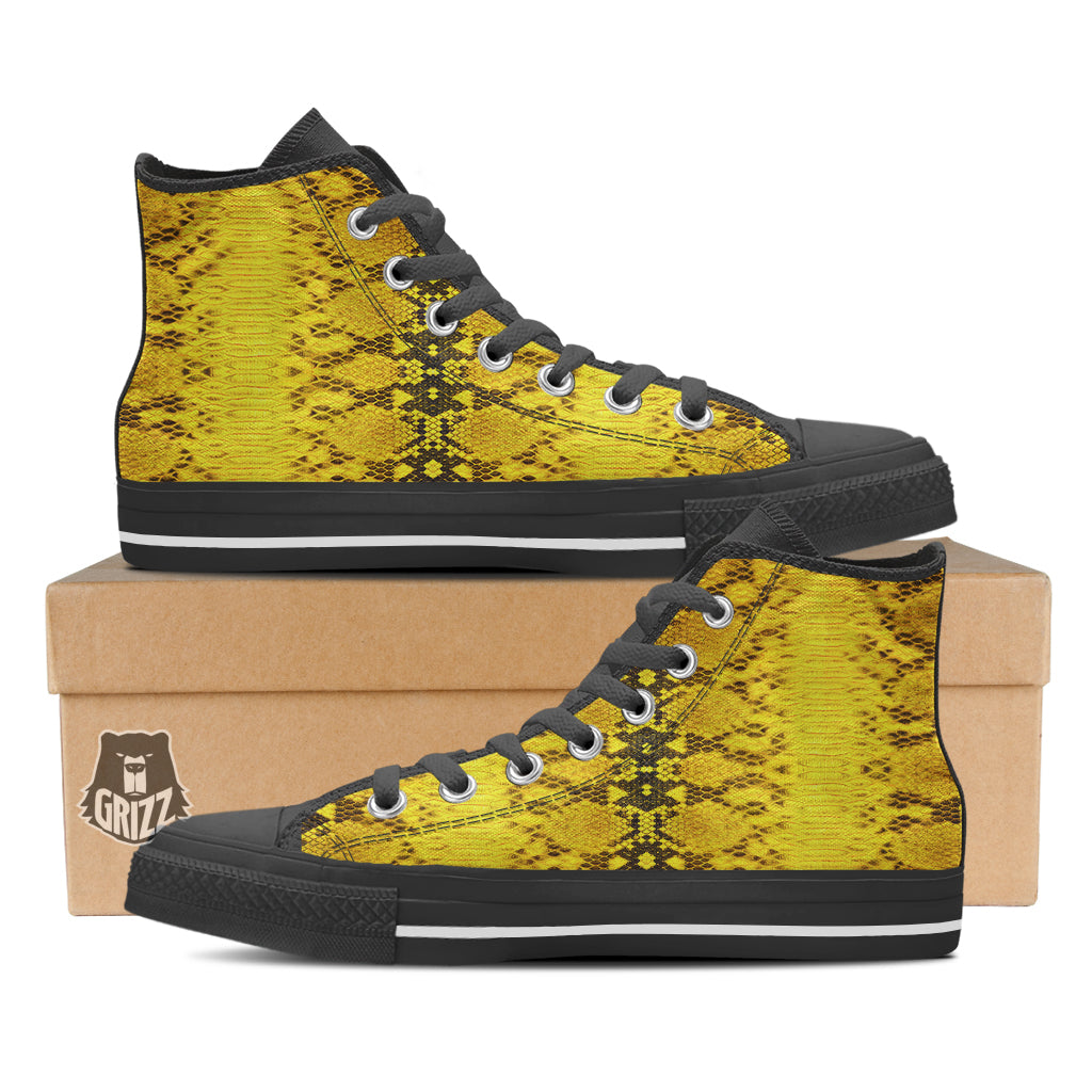 Snake Skin Yellow Print Black High Top Shoes-grizzshop