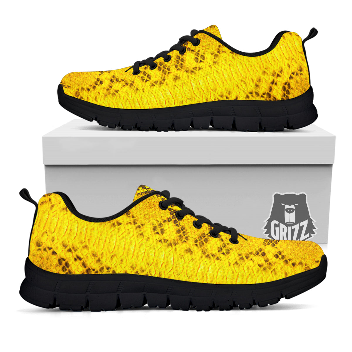 Snake Skin Yellow Print Black Sneaker-grizzshop