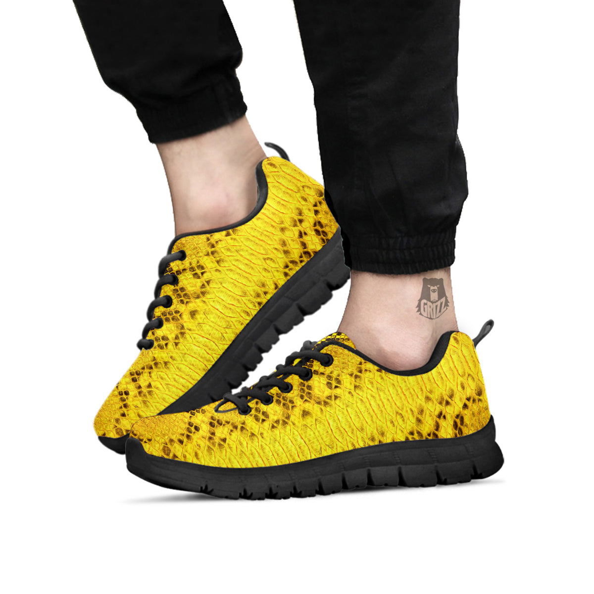 Snake Skin Yellow Print Black Sneaker-grizzshop