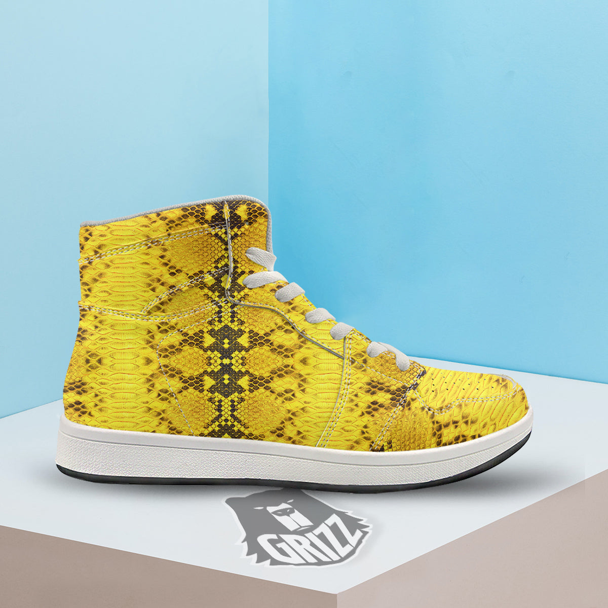Snake Skin Yellow Print High Top Sneakers-grizzshop