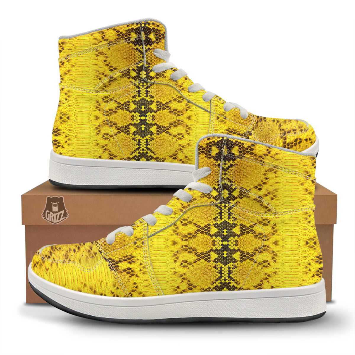 Snake Skin Yellow Print High Top Sneakers-grizzshop