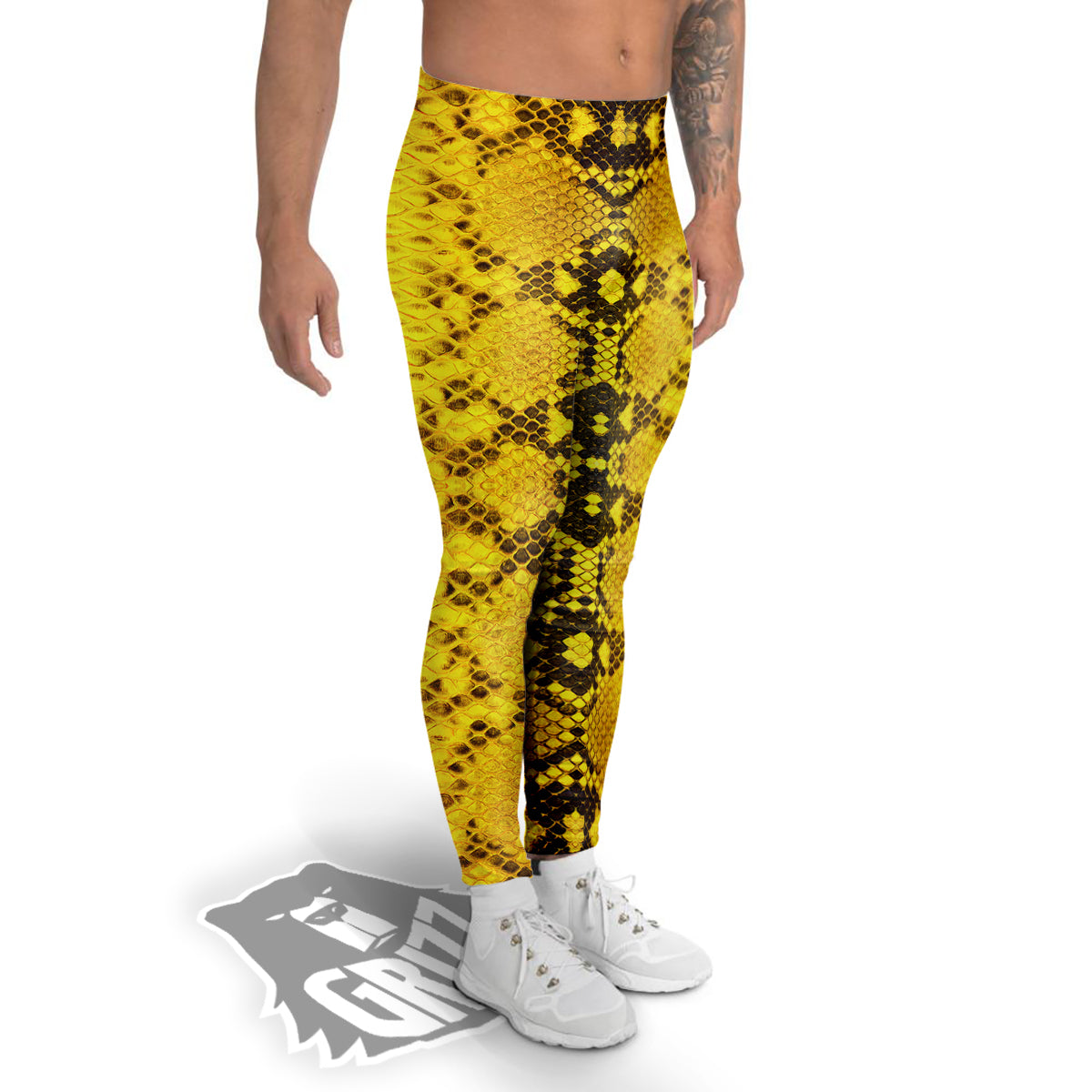 Snake Skin Yellow Print Men's Leggings-grizzshop