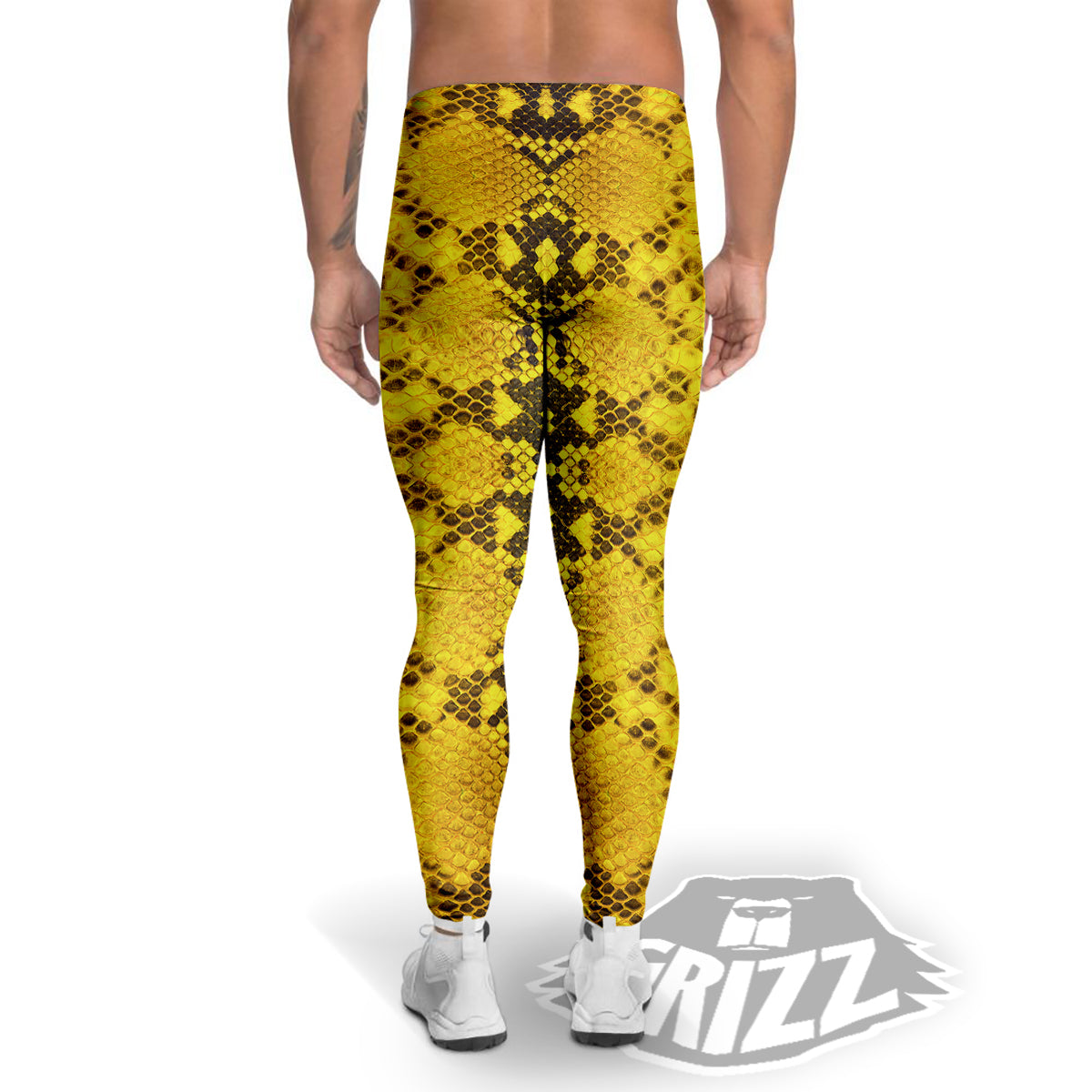 Snake Skin Yellow Print Men's Leggings-grizzshop