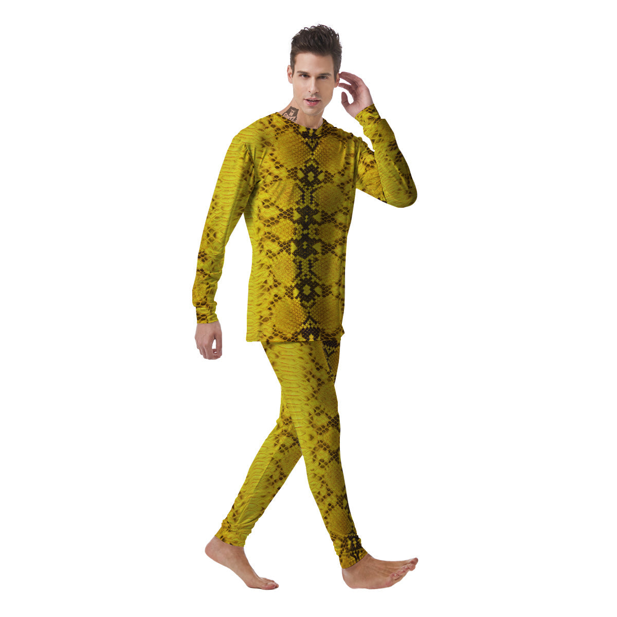 Snake Skin Yellow Print Men's Pajamas-grizzshop