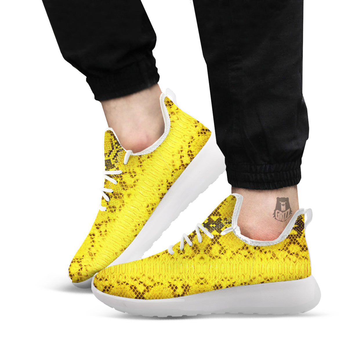 Snake Skin Yellow Print White Athletic Shoes-grizzshop