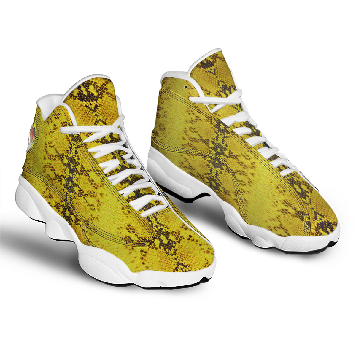 Snake Skin Yellow Print White Basketball Shoes-grizzshop