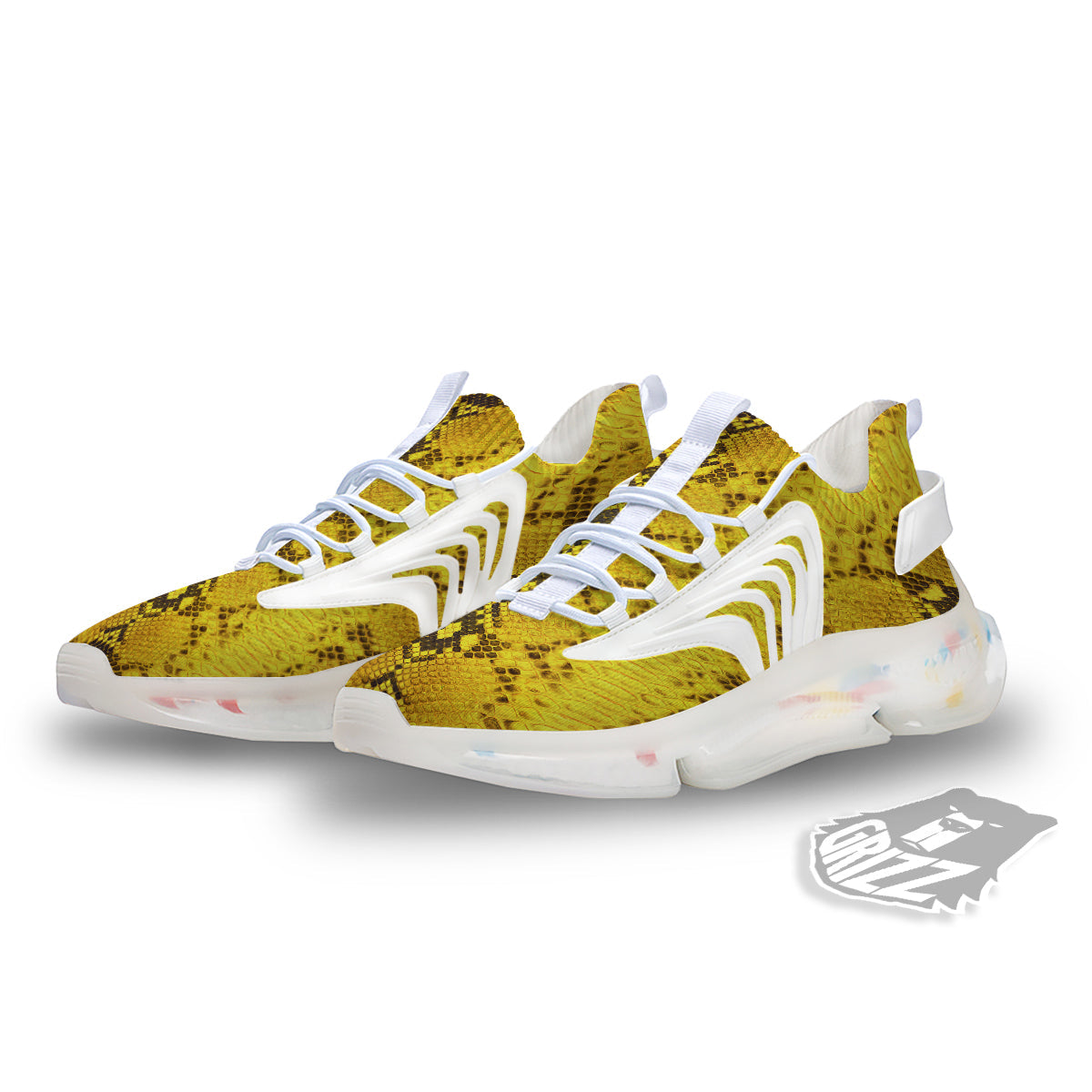 Snake Skin Yellow Print White Gym Shoes-grizzshop