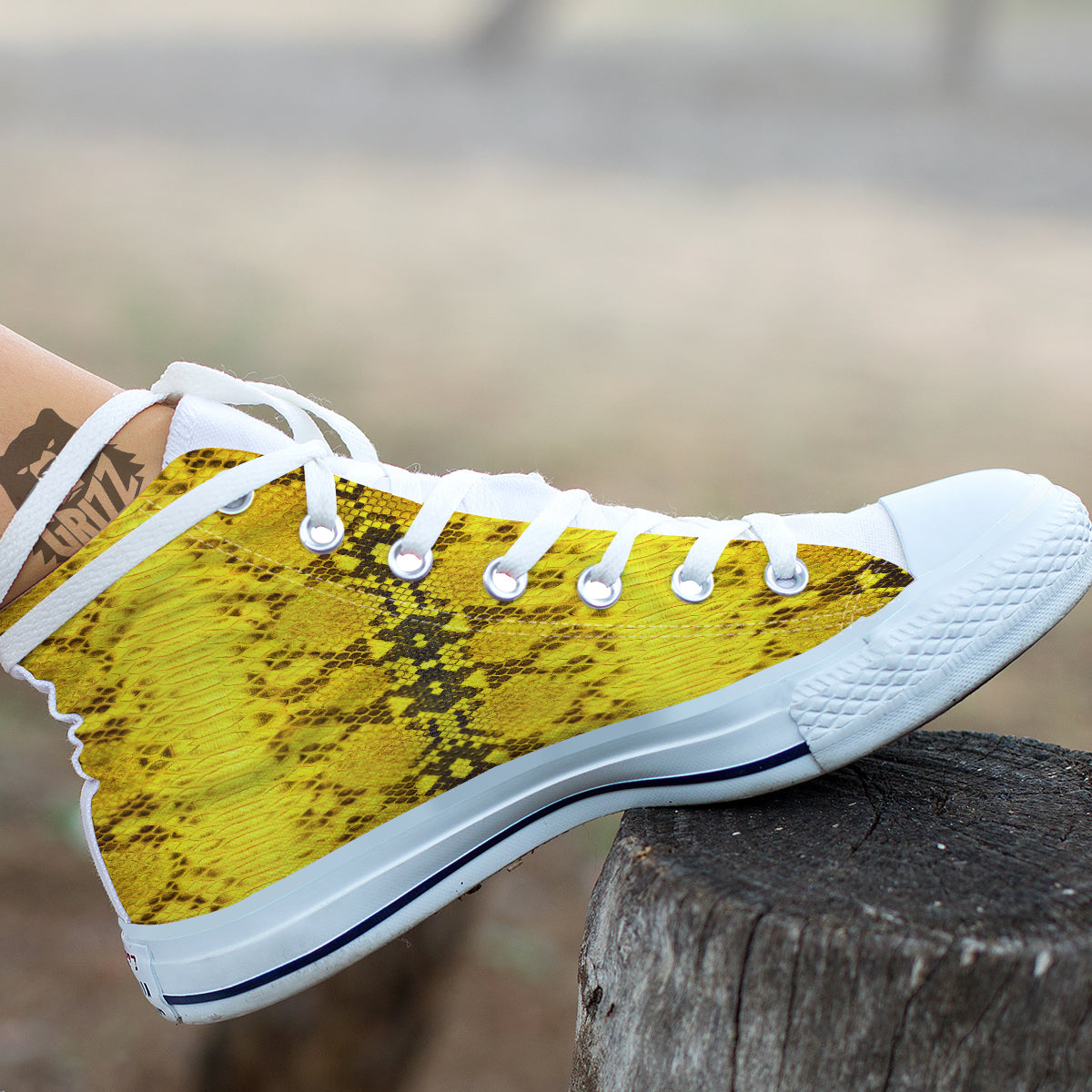 Snake Skin Yellow Print White High Top Shoes-grizzshop