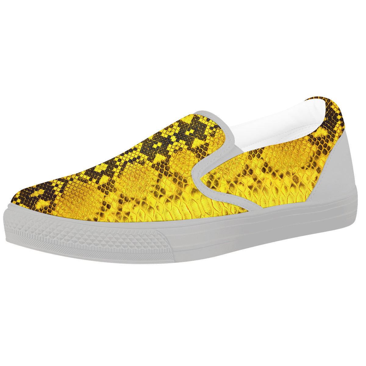 Snake Skin Yellow Print White Slip On Shoes-grizzshop