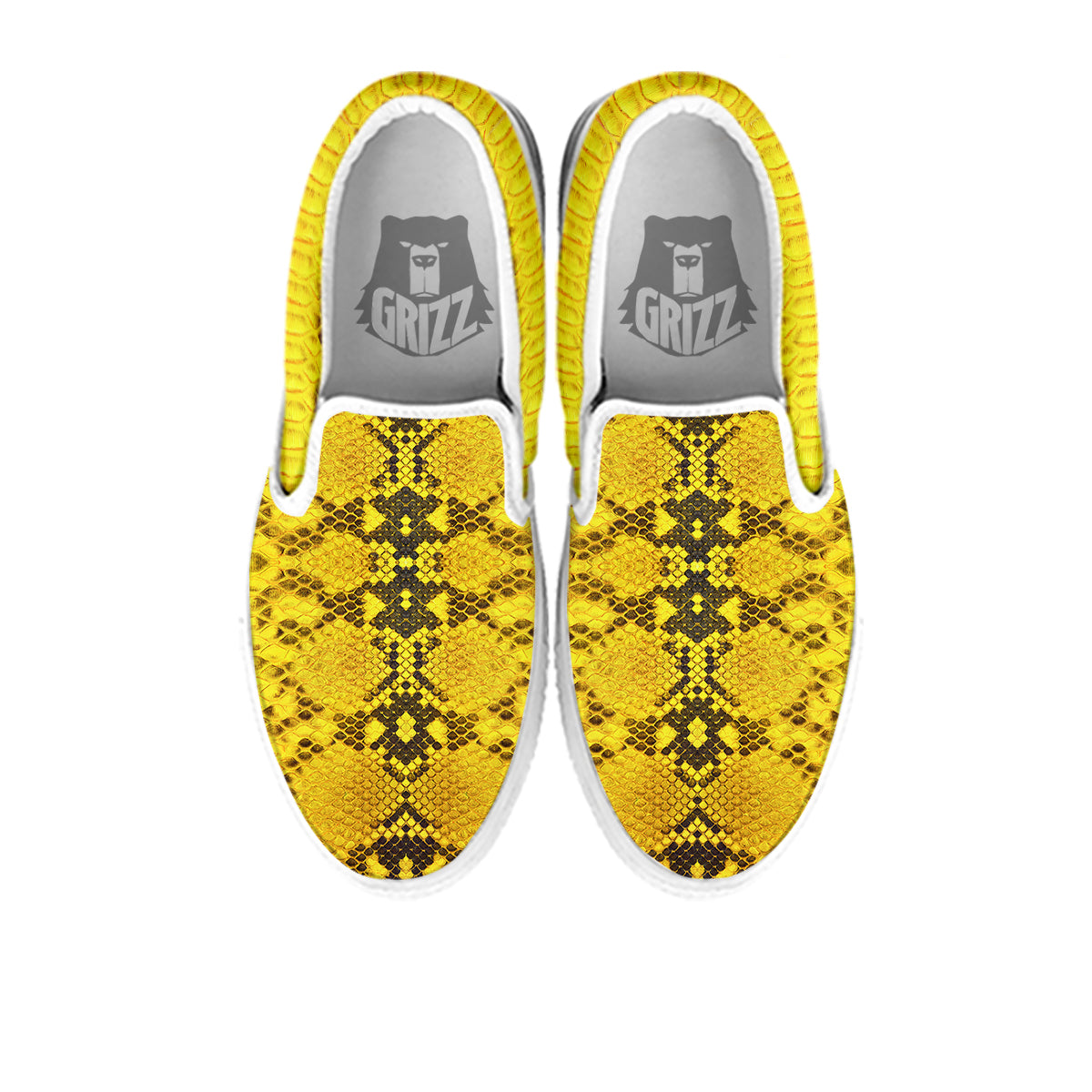 Snake Skin Yellow Print White Slip On Shoes-grizzshop