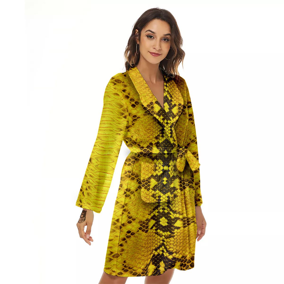 Snake Skin Yellow Print Women's Robe-grizzshop