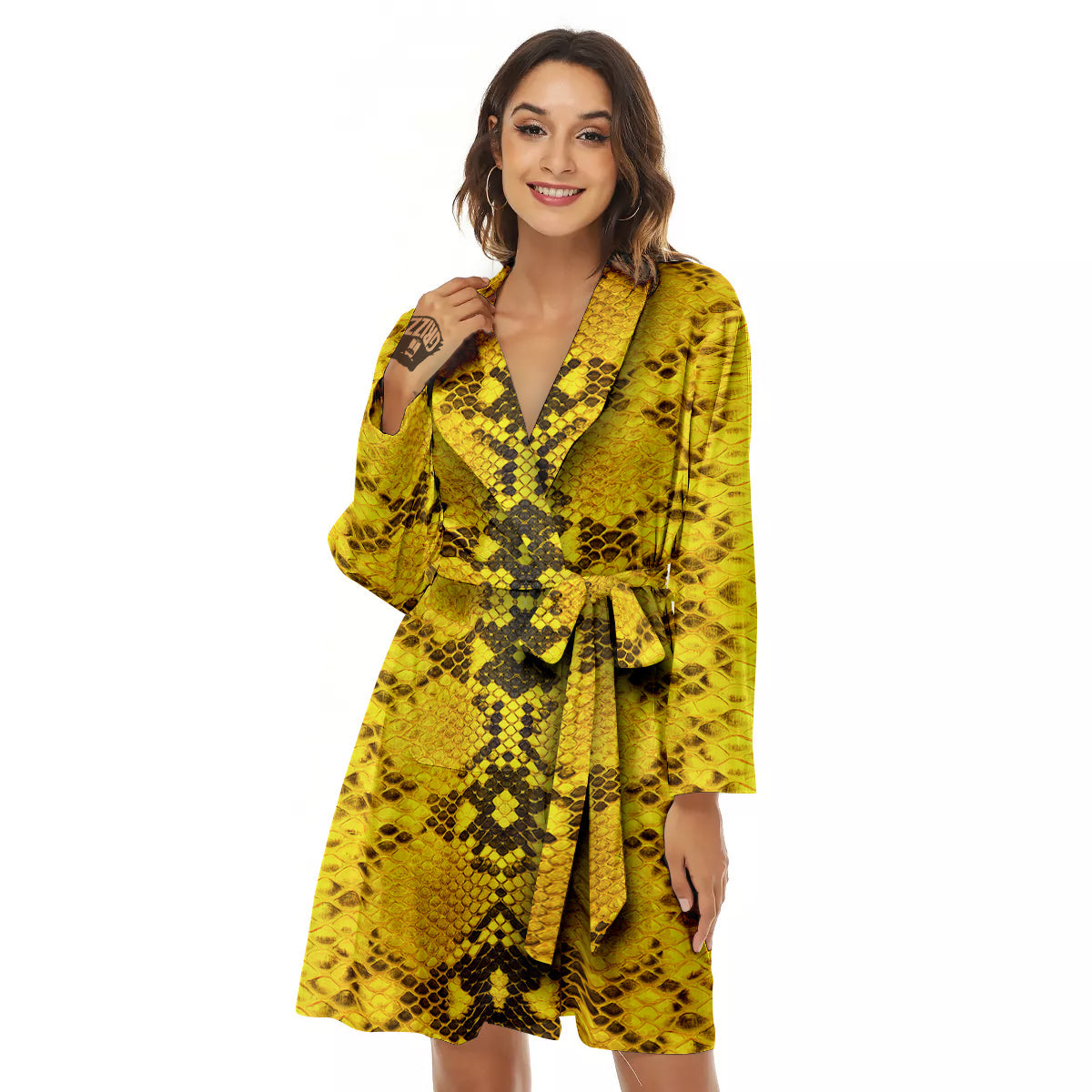 Snake Skin Yellow Print Women's Robe-grizzshop