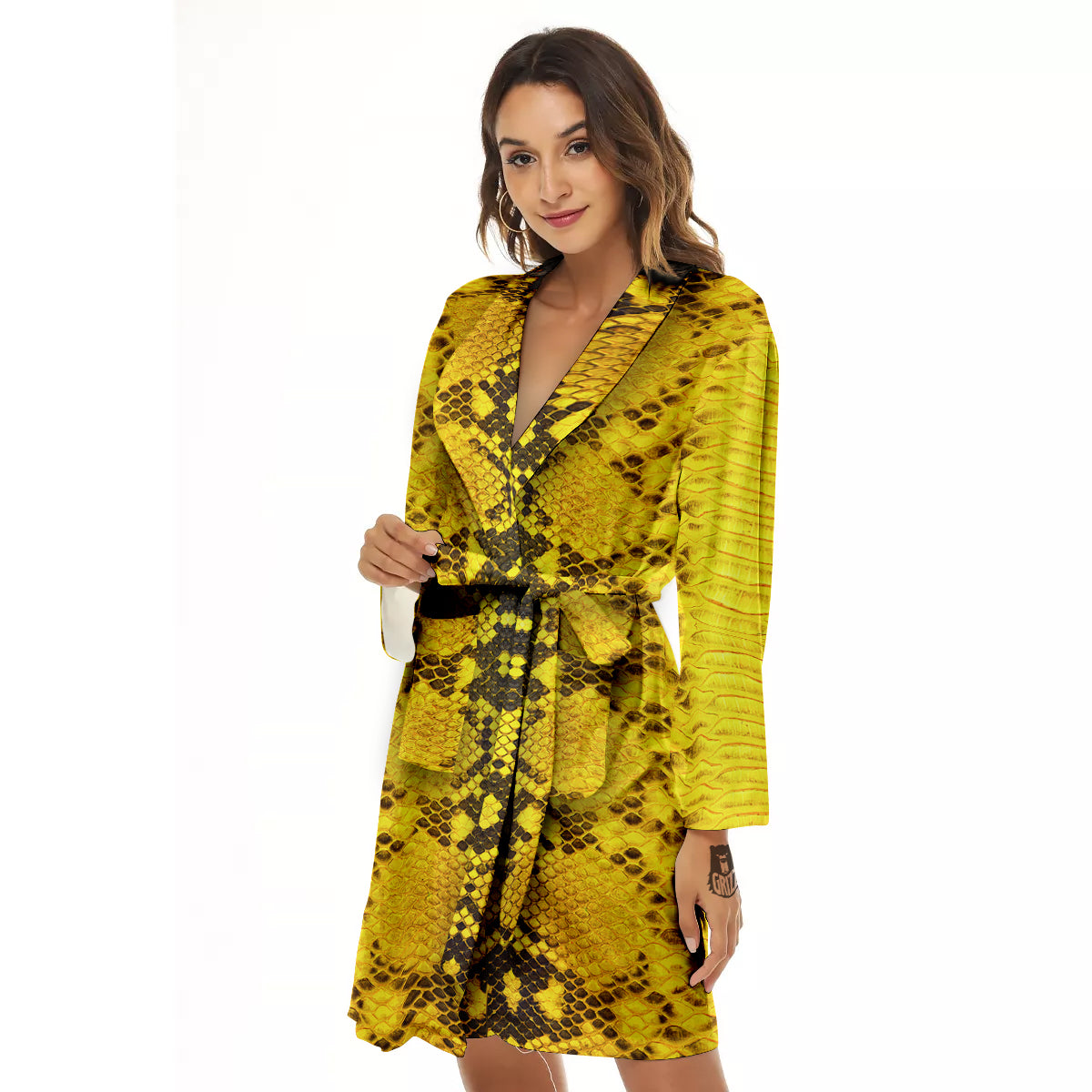 Snake Skin Yellow Print Women's Robe-grizzshop