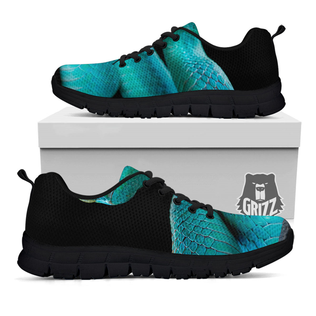 Snake Turquoise Print Black Sneaker-grizzshop