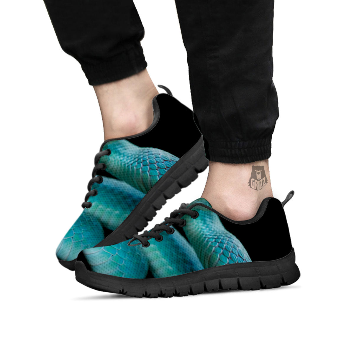 Snake Turquoise Print Black Sneaker-grizzshop