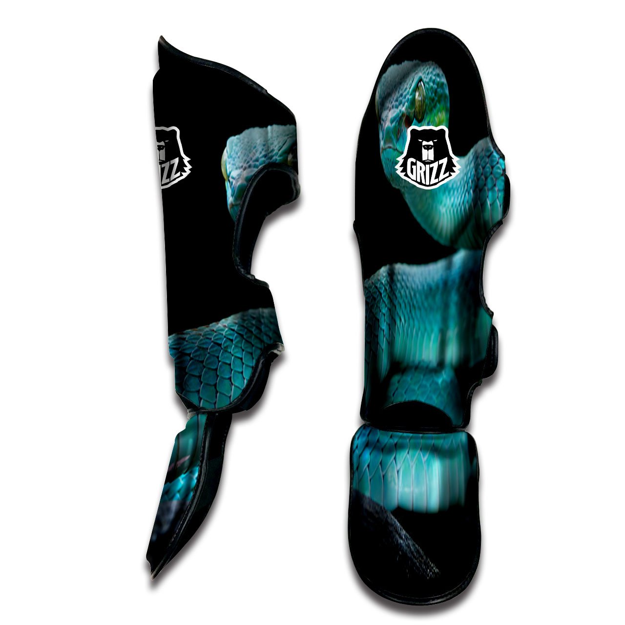 Snake Turquoise Print Muay Thai Shin Guards-grizzshop